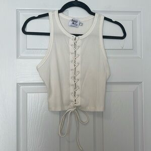 Princess Polly cream lace up crop top
